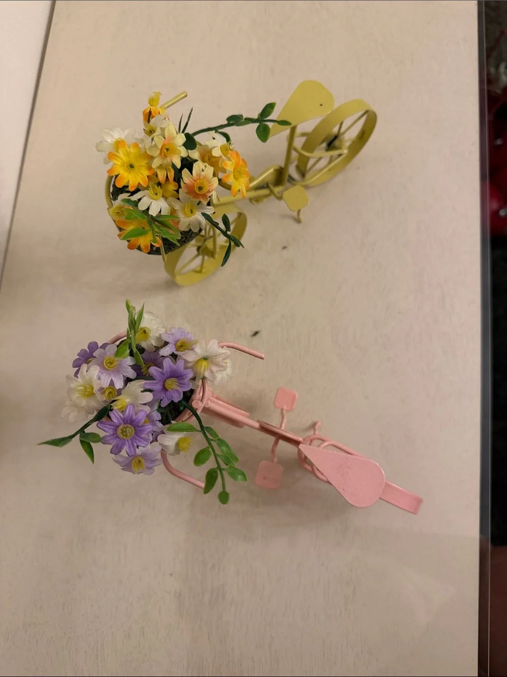 Decorative Pink and Yellow Metal Bicycle Planter Set - Home Accents